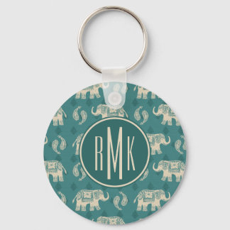 Monogram | Elephant Teal Caravan Pattern Key Ring