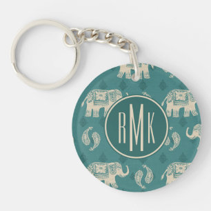 Monogram   Elephant Teal Caravan Pattern Key Ring