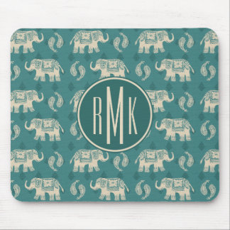 Monogram | Elephant Teal Caravan Pattern Mouse Mat