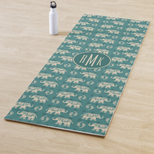 Monogram   Elephant Teal Caravan Pattern Yoga Mat