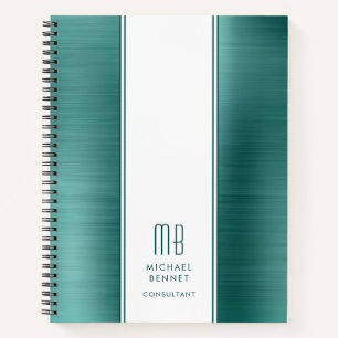 Monogram Emerald Green Brushed Metallic Business Notebook
