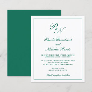 Monogram Emerald Green Budget Wedding Invitation
