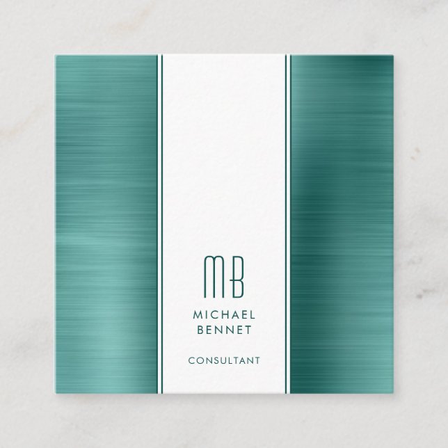 Monogram Emerald Green Metallic Foil Consultant Square Business Card (Front)