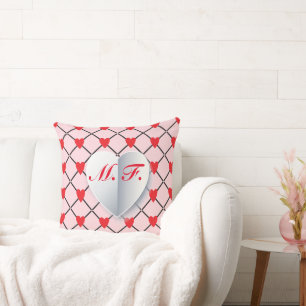 Monogram Enamored Couple Anniversary Heart Pattern Cushion