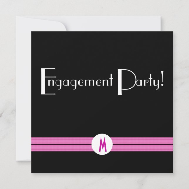 Monogram Engagement  Party Black White Pink Deco Invitation (Front)