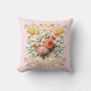 Monogram English Garden Vintage Floral  Cushion