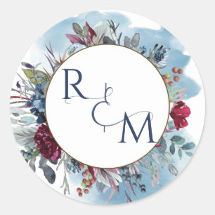 Monogram Envelope Seal Blue Burgundy Wedding