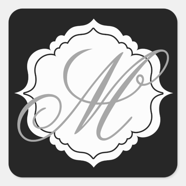 Monogram Envelope Seal Favour Stickers Black, Whit (Front)