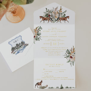 Monogram   Equestrian English Manor Wedding All In One Invitation