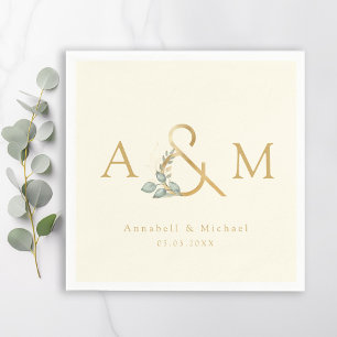 Monogram, Eucalyptus Ampersand, Beige & Gold  Napkin