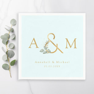 Monogram, Eucalyptus Ampersand, Blue & Gold Napkin