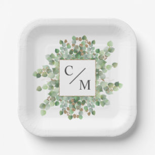 Monogram Eucalyptus  Dozen Brownies Paper Plate