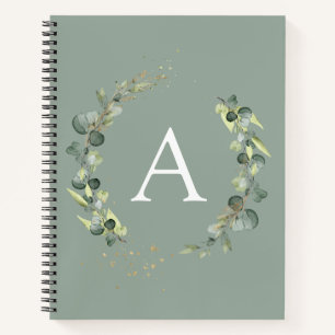 Monogram Eucalyptus Emerald Green Botanical Notebo Notebook