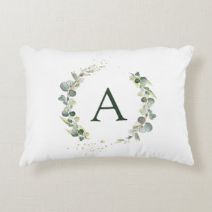 Monogram Eucalyptus Green White Botanical Decorative Cushion