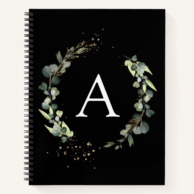 Monogram Eucalyptus Green White Botanical Notebook (Front)