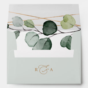 Monogram Eucalyptus Greenery Gold Return Address Envelope
