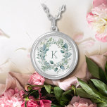 Monogram Eucalyptus Greenery Leaves Gift for Her Silver Plated Necklace<br><div class="desc">Beautiful Eucalyptus Wreath Monogrammed silver plate or sterling silver necklace. Add your initial to personalise it. Makes a great birthday gift for any women or for your bridal party.</div>