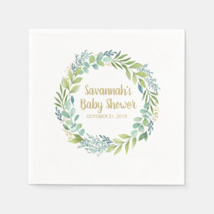 Monogram Eucalyptus Greenery Wreath Baby Shower Napkin