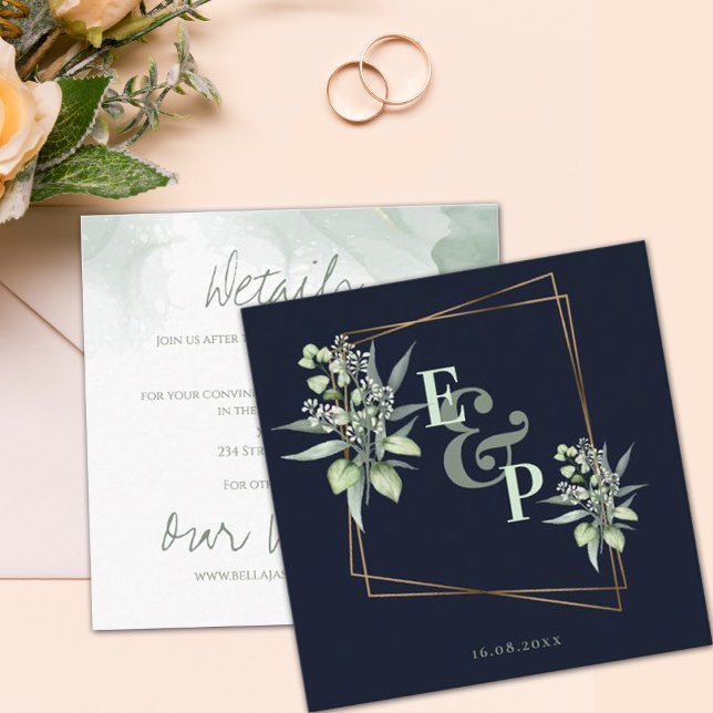 Monogram Eucalyptus Leaves Cute Greenery Wedding E Enclosure Card (Creator Uploaded)