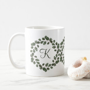 Monogram Eucalyptus Leaves Elegant Modern  Coffee Mug