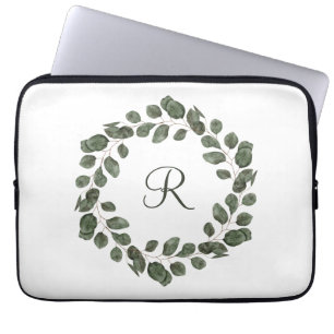 Monogram Eucalyptus Leaves Elegant Modern  Laptop Sleeve