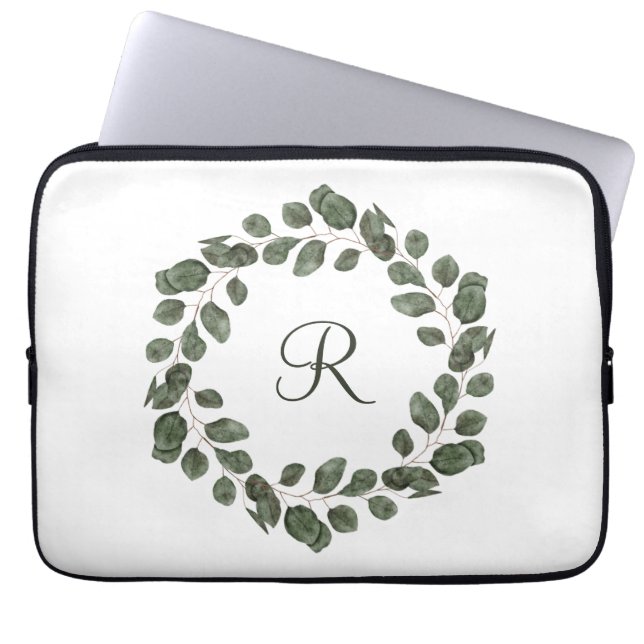 Monogram Eucalyptus Leaves Elegant Modern  Laptop Sleeve (Front)