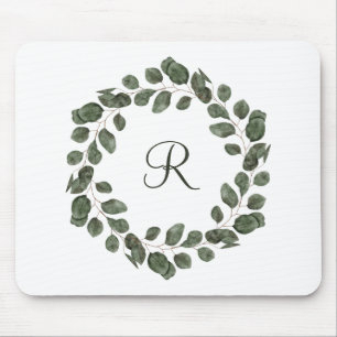 Monogram Eucalyptus Leaves Elegant Modern  Mouse Mat