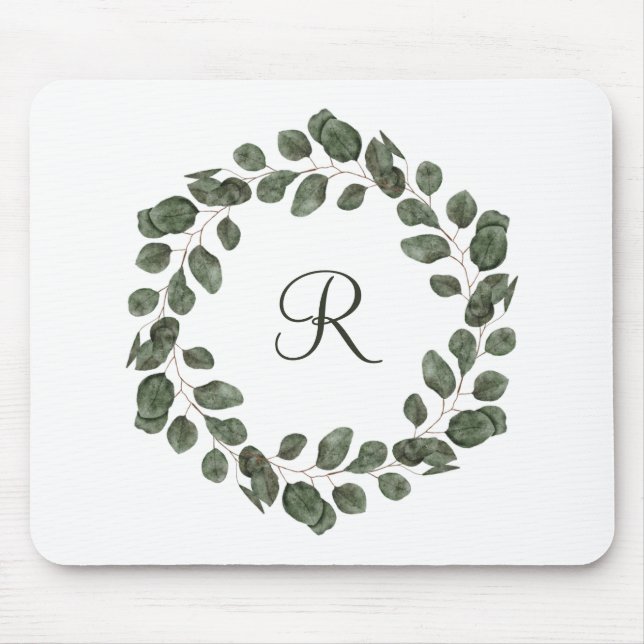 Monogram Eucalyptus Leaves Elegant Modern  Mouse Mat (Front)