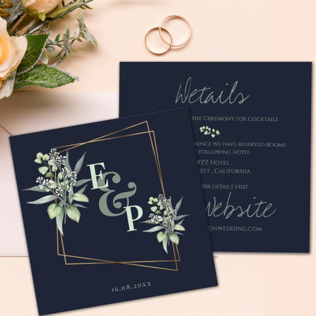 Monogram Eucalyptus Leaves Greenery Wedding Enclosure Card (Creator Uploaded)