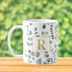 Monogram Eucalyptus Pattern Coffee Mug
