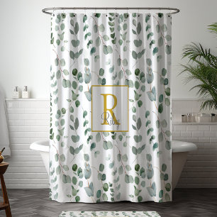 Monogram Eucalyptus Pattern Shower Curtain