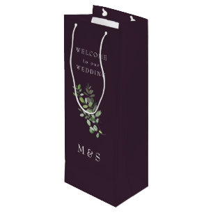 Monogram Eucalyptus Rich Wine Wedding Gift Bag