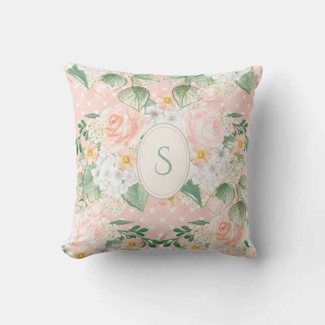 Monogram Eucalyptus Rustic Floral Sage Green Cushion (Front)