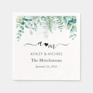 Monogram Eucalyptus Wedding Napkin