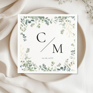 Monogram Eucalyptus Wedding Napkin