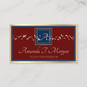 Monogram Event Planner Golden Frame Burgundy Blue Business Card