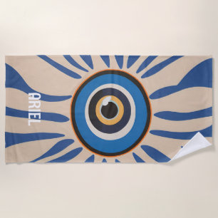 Monogram Evil Eye Vintage Retro Beach Towel