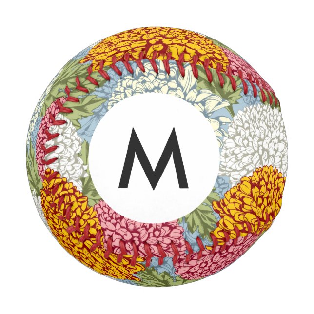 Monogram Excellent pattern with chrysanthemums Baseball (Front Left)
