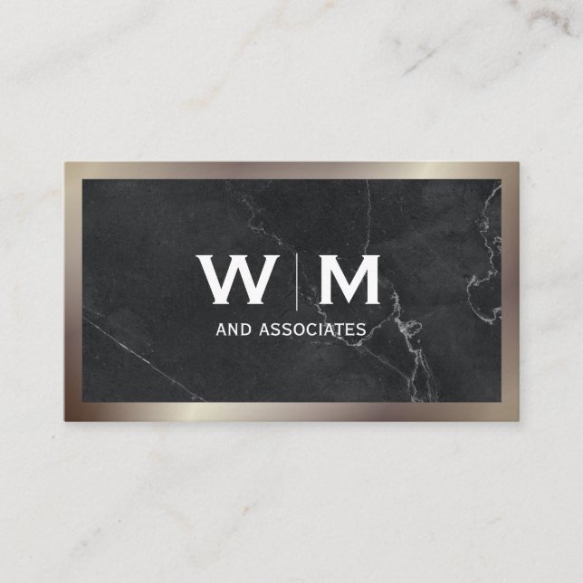 Monogram | Executive | Black Marble Lux Business Card (Front)