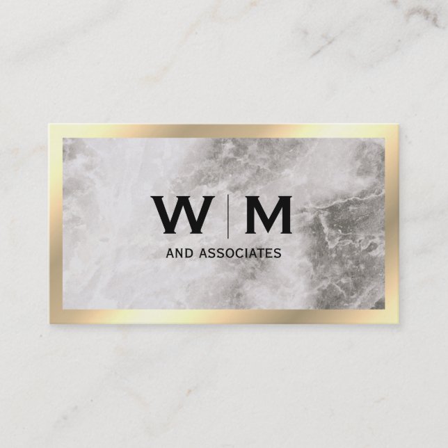 Monogram | Executive Gold Border Marble Business Card (Front)