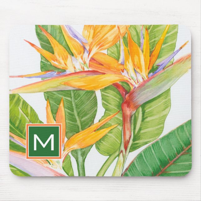 Monogram | Exotic Flowers Watercolor Mouse Mat (Front)
