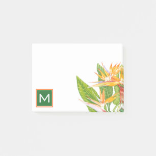 Monogram Exotic Flowers Watercolor Post-it Notes