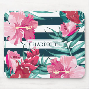 Monogram Exotic Summer Floral striped Mouse Mat