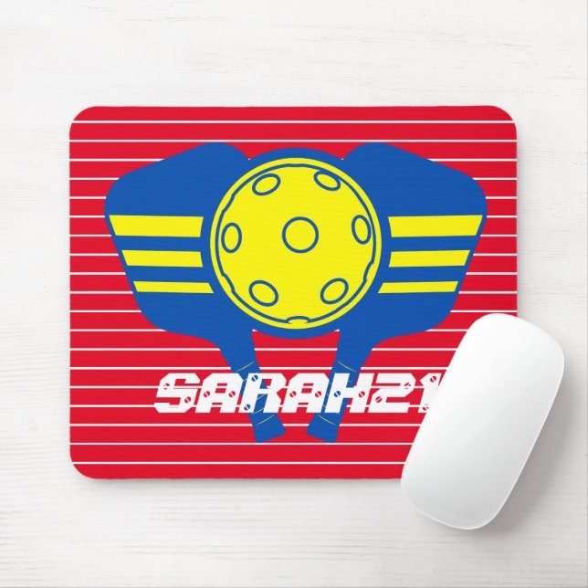 Monogram eye catching red and blue pickleball mouse mat (With Mouse)