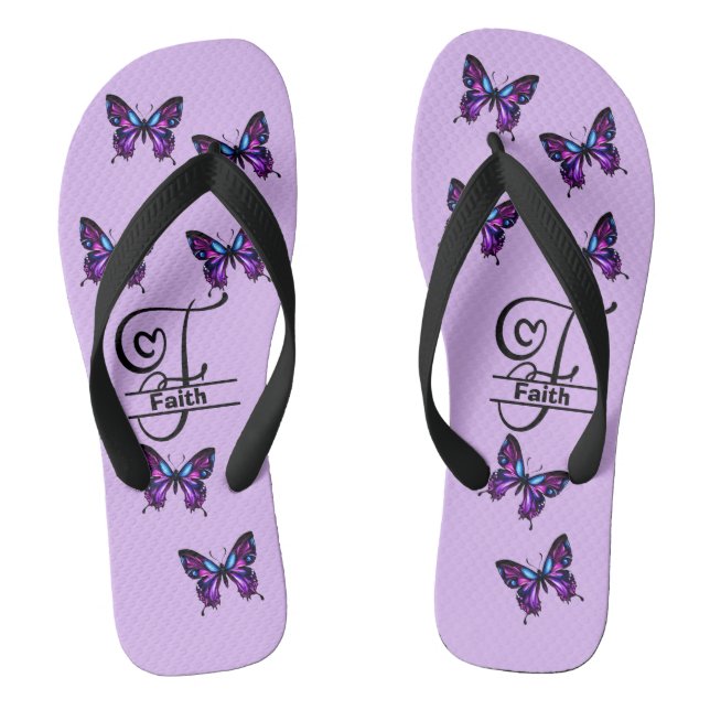 Monogram F Butterfly Flip-Flops - Customise Name Flip Flops (Footbed)