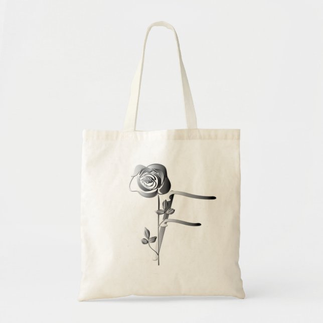 Monogram F Hand-written w/Rose Tote Bag (Front)