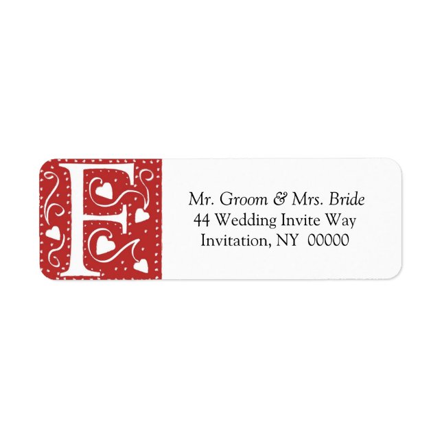 Monogram F Hearts Red White Wedding Colours Return (Front)