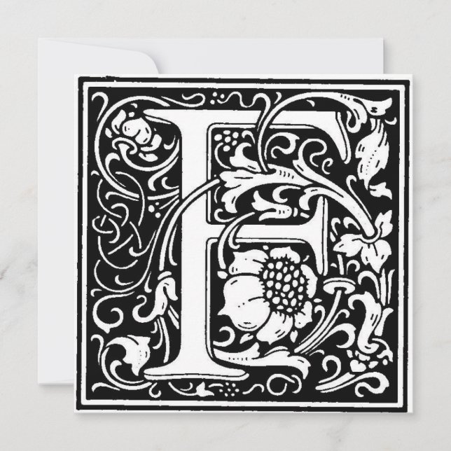 Monogram F Initial Black and White Floral Pattern (Front)