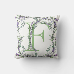 Monogram F Lavender Eucalyptus Cushion