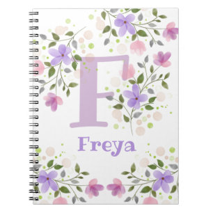 Monogram F & Name Freya with Flowers Notebook